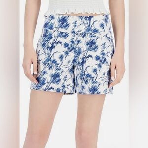 INC International Concepts Blue and White Floral “Phoebe Bloom” Mid Rise Shorts